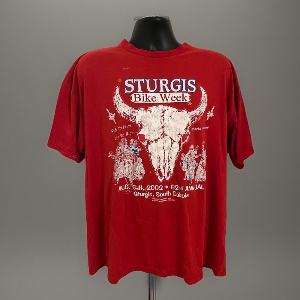 VTG Y2K ‘02 Polo Ralph Lauren Sturgis T Shirt Bike Week 62nd Red Skull USA L/XL